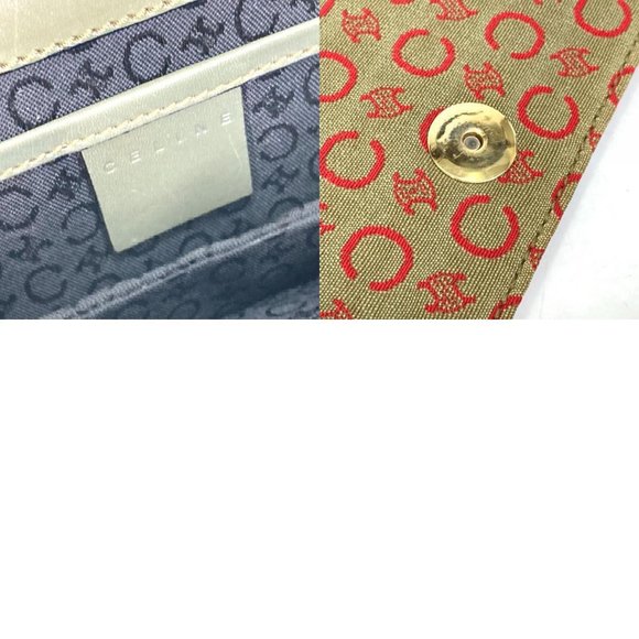 CELINE CMacadam Mini Hand Bag Accessory pouch Canvas/Leather Khaki x Red - Picture 10 of 12